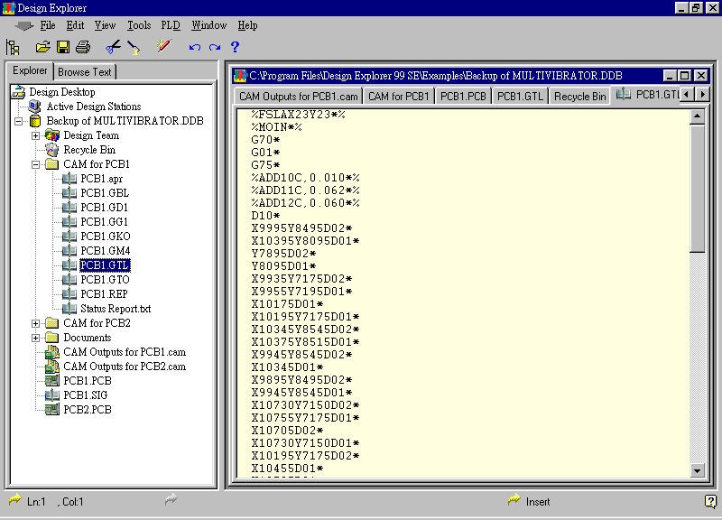 要檢查各Gerber輸出文件，則在瀏覽器中打開CAM Output for PCB1，即可看到一系列Gerber輸出文件。
