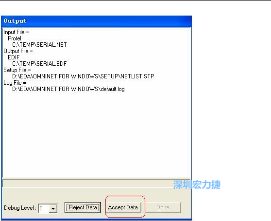 系統(tǒng)彈出一個輸出窗口，點擊 Accept Data。完成后點擊“確定”，再點擊“Done”關(guān)閉輸出窗口。退出 Omninet for Windows。