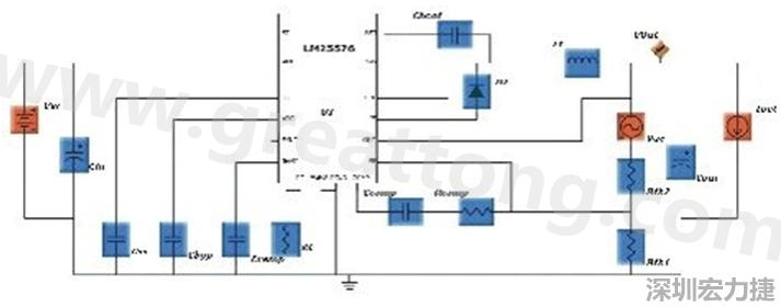 參考圖1的電流通路：把FET在導(dǎo)通狀態(tài)下流經(jīng)的通路標(biāo)記為紅色；把FET在關(guān)斷狀態(tài)下的迴路標(biāo)記為綠色。