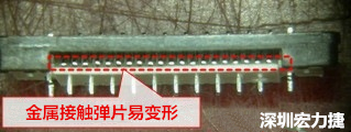 塑膠蓋子塞到connector內(nèi)側(cè)，加熱后金屬彈片容易局部變形。 