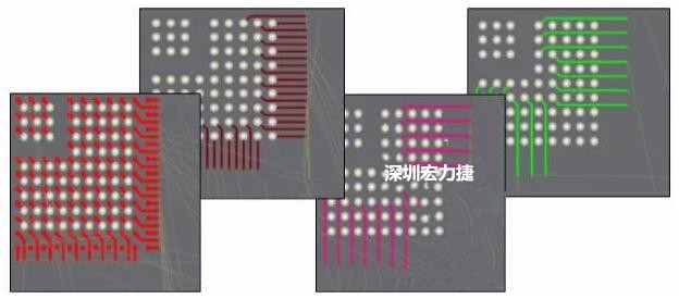 扇出及逃逸時布線是根據(jù)適用的設(shè)計規(guī)則來進(jìn)行的。