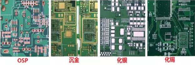 表面工藝分：熱風(fēng)整平，沉金， 化銀， 化錫， OSP 等幾種表面工藝